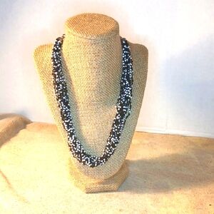 Black White Twisted Glass Seed Beads Fashion Statement Necklace